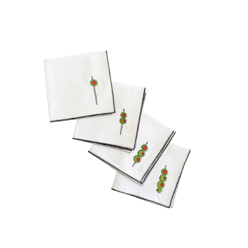 Martini Olive Cocktail Napkins - Set 4