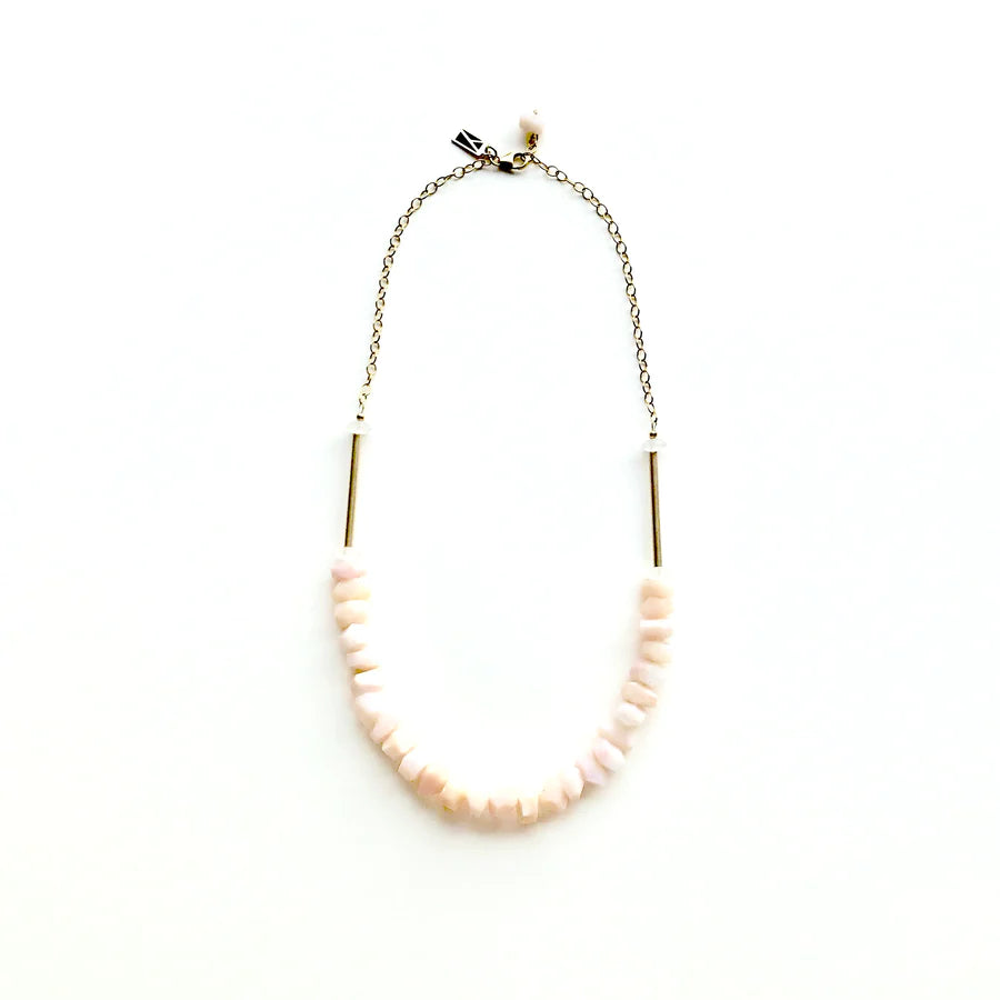 14k Blush Opal & Matte Quartz Necklace