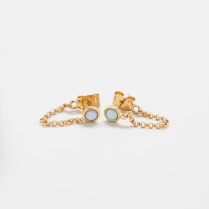 Gold Opal Chain Huggies
