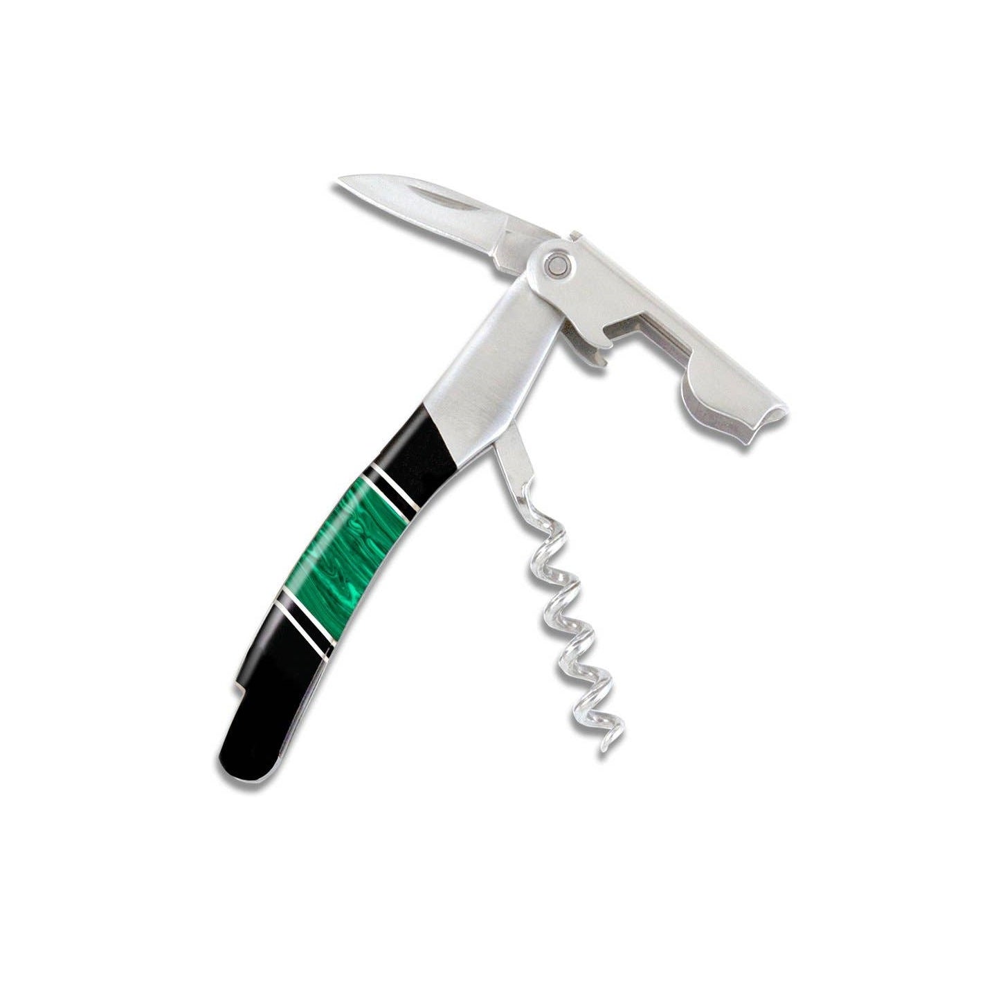 Gemstone Waiter's Knife - Jet & Malachite