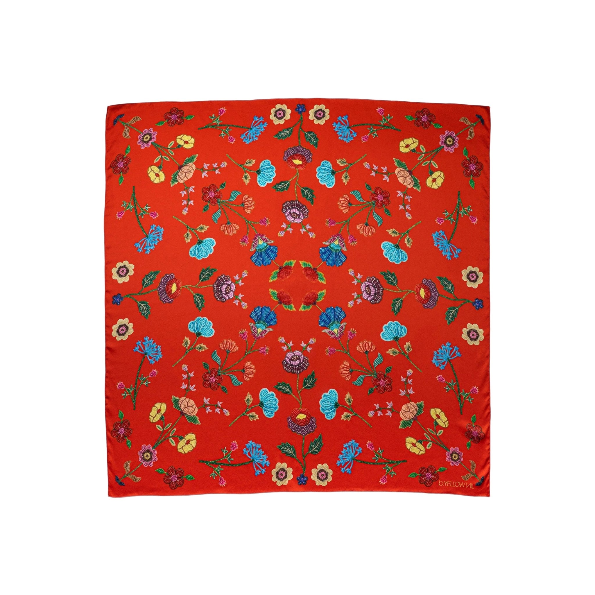 Red Beaded Floral Scarf