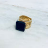 14K Beaded Textured Jet Swarovski Ring