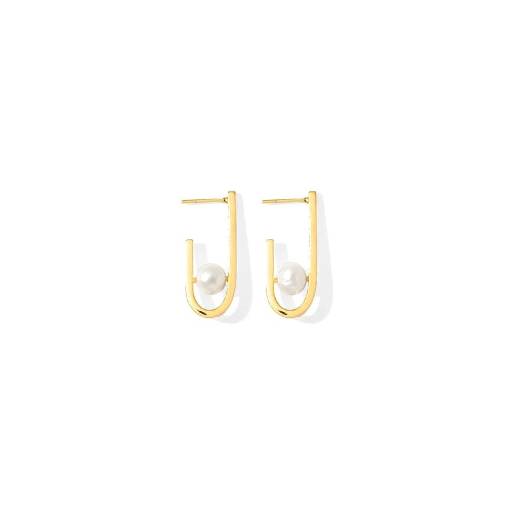 Brass & Freshwater Pearl Hoop Earrings