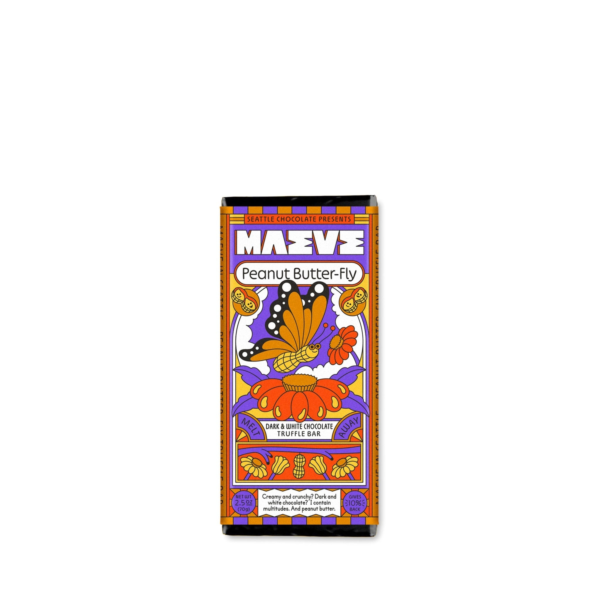 Peanut Butter-Fly Truffle Dark & White Chocolate Bar