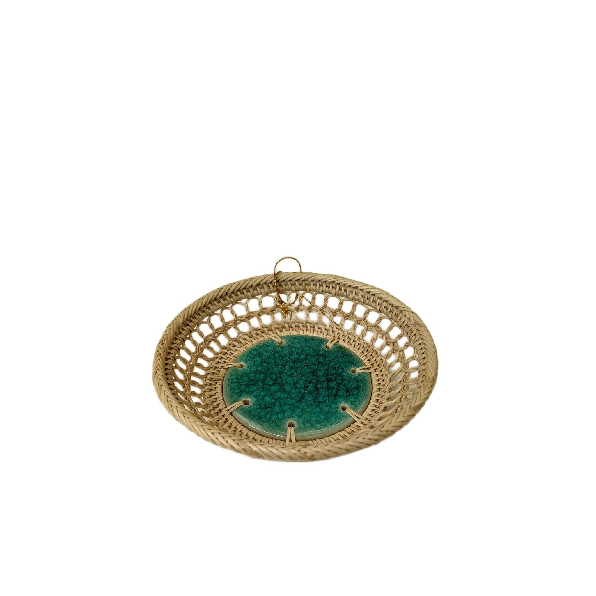 Round Glazed Ceramic Bottom Basket - Green