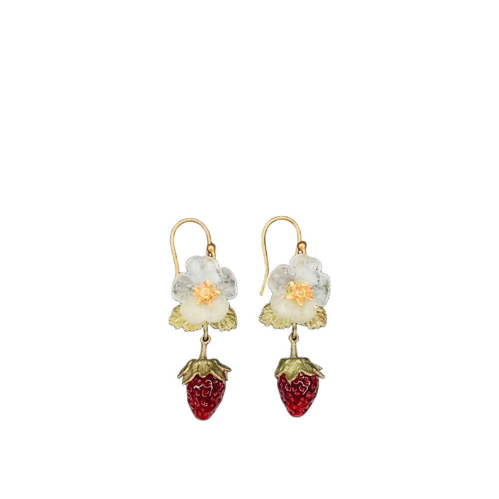 Strawberry Flower Drop Wire Earrings