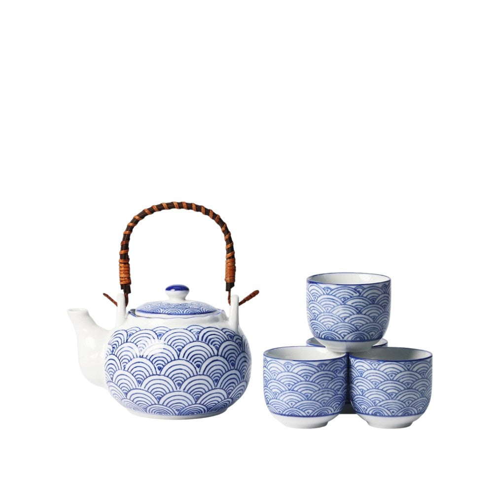Japanese Seikaiha Waves Tea Set - Set 4