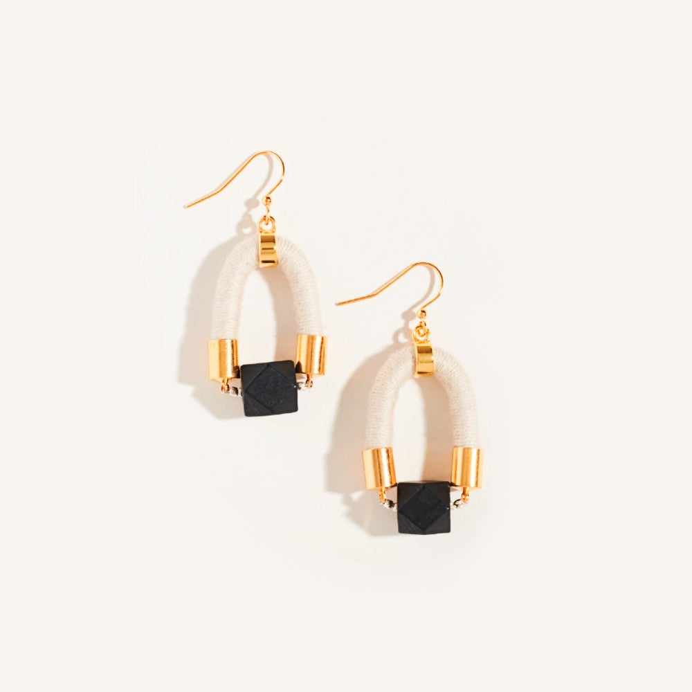 Fog/Black Faceted  Wood Bead Earrings