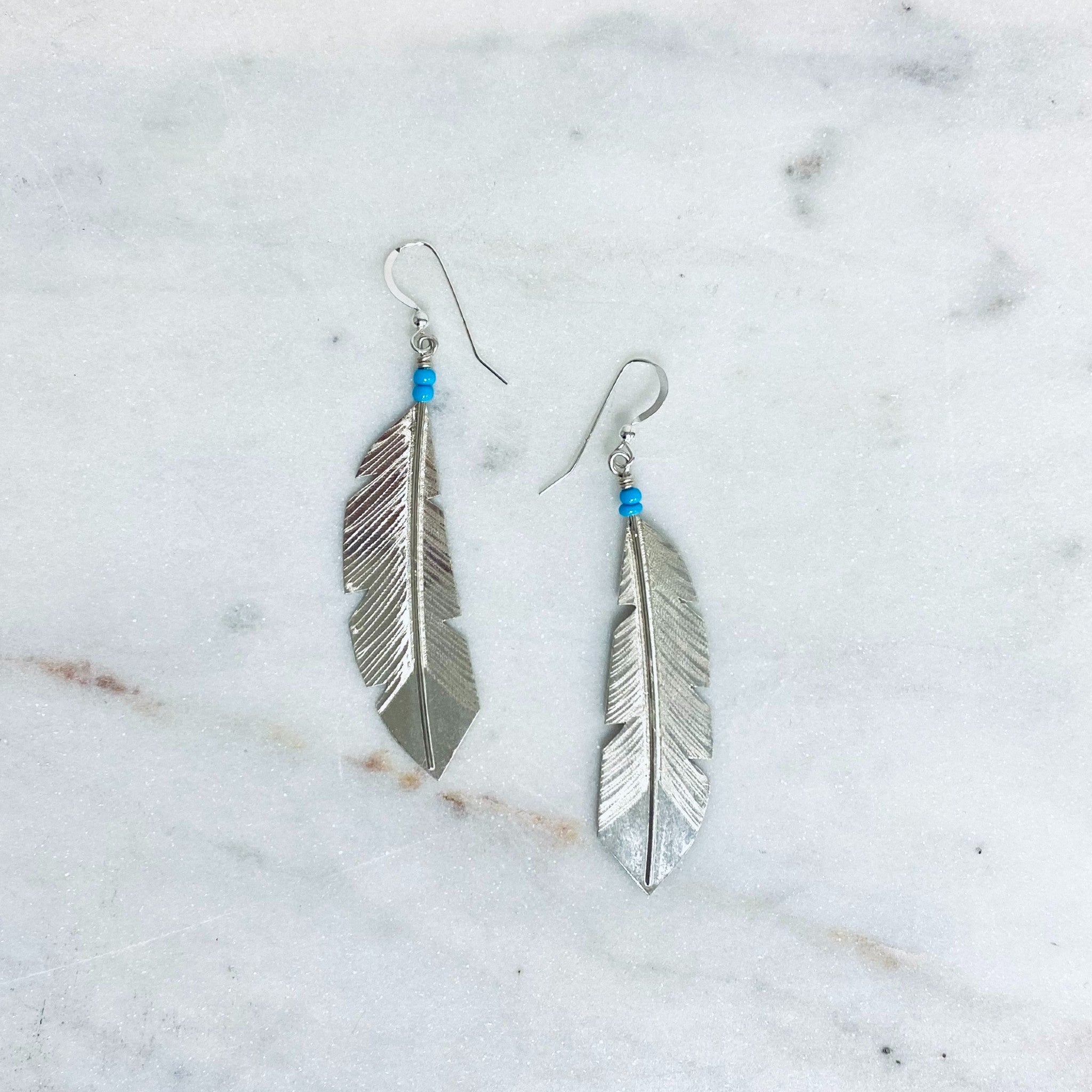 Turquoise Sterling Silver Feather Earrings 43004